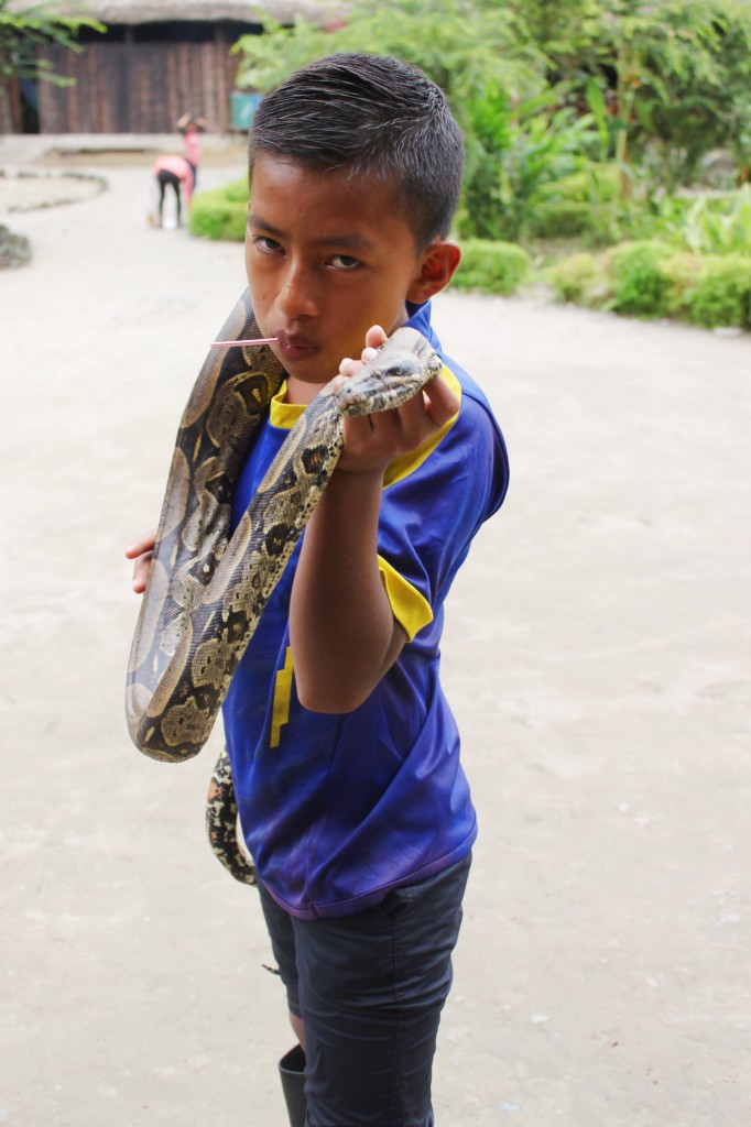 Petit garçon de la communauté montre son serpent