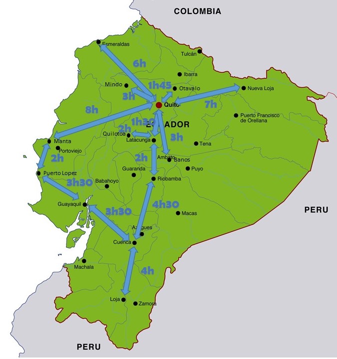 Temps de trajets villes Equateur